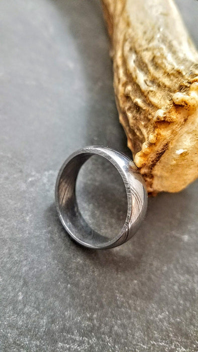 HTRNG 1 Damascus Ring : Forged & Hand Crafted  - Rounded Center