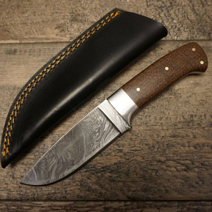 HTS-84 Brown Skinner / 3.5" Blade / Hand Crafted and Hand Forged/ Damascus Steel / Fire Pattern