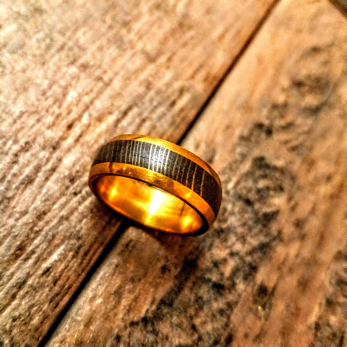 HTR3 - Damascus Ring :  Embedded Damascus Liner in  - Dome Style