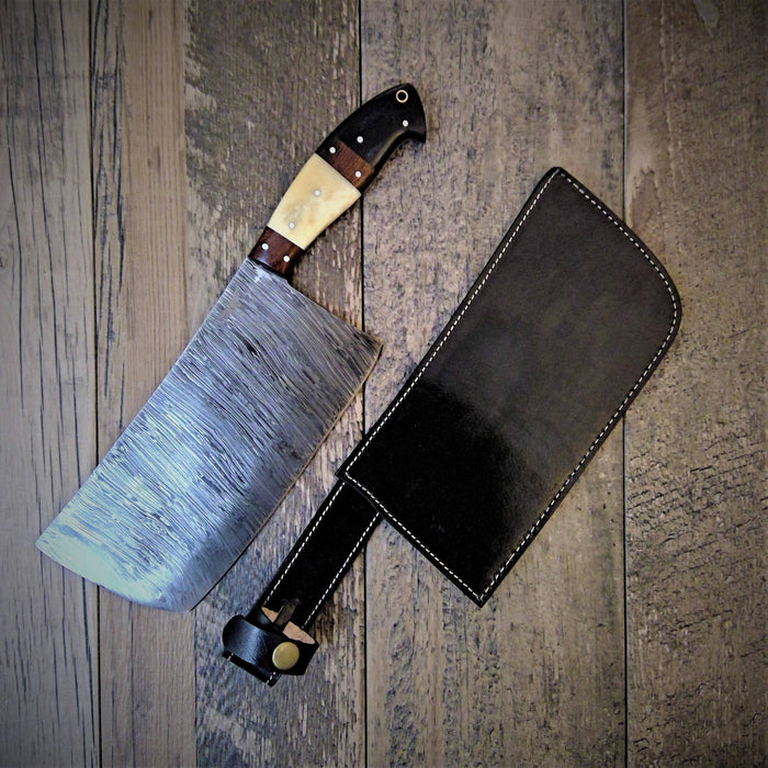 HTS-502 Thick Meat Cleaver Damascus / Kitchen/ Handmade / Custom / Forged / Hand File Spine / Heafty