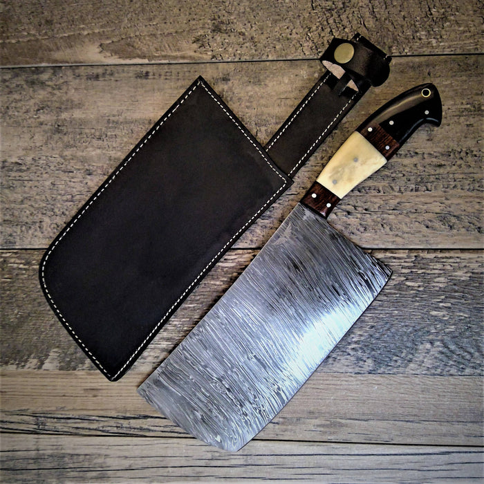 HTS-502 Thick Meat Cleaver Damascus / Kitchen/ Handmade / Custom / Forged / Hand File Spine / Heafty