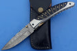 HTK-11 Damascus Folder / Hand Made / Custom / Forged Damascus handle / Bull Horn / Pocket Knife - HomeTown Knives