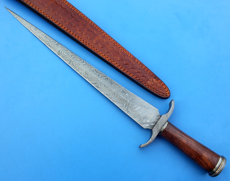 HTK-109 Damascus Knife custom handmade Dagger / Rose wood handle / Toothpick - HomeTown Knives