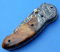 HTK-127 Damascus Folder / Hand Made / Custom / Olive Wood handle / Damascus steel bolster / Liner Lock - HomeTown Knives