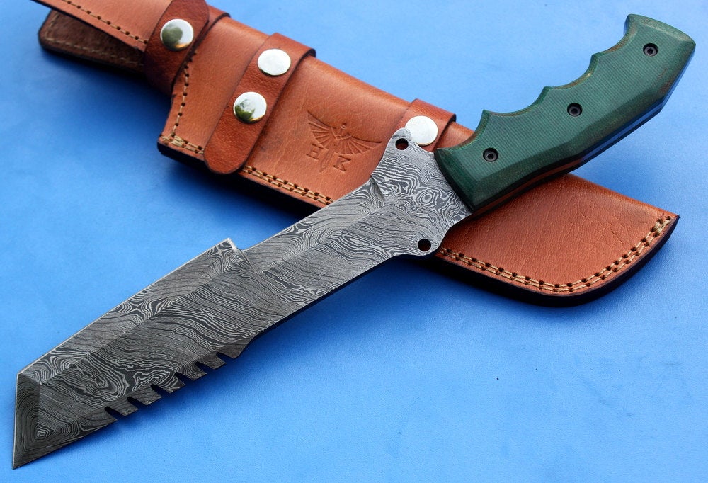 HT-18 Damascus Knife custom handmade Tracker / Micarta handle/ Camping / Survival