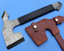 HTK - 139 Custom Handmade Damascus Axe / Camping / Hunting / Full Tang / Leather Wrap / Chisel Edge - HomeTown Knives