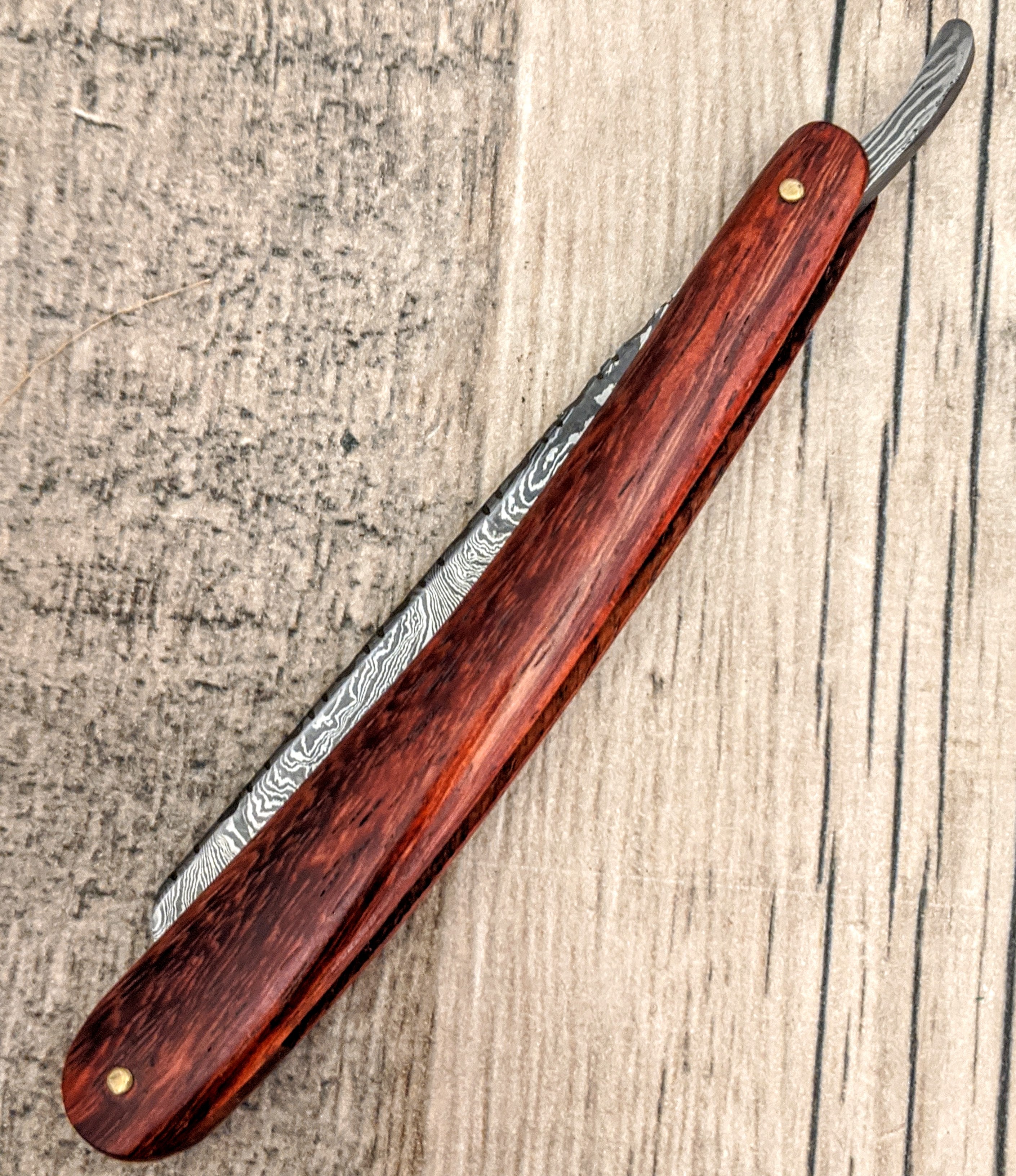 HTS-91 Damascus Straight Razor  / Shave / Handmade / Custom / Forged / Paduk Handle / Hand Filed Spine / Utility - HomeTown Knives