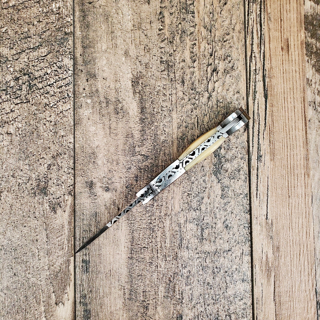 HomeTown Knives Damascus Bone Boar Head Folder Pocket Knife