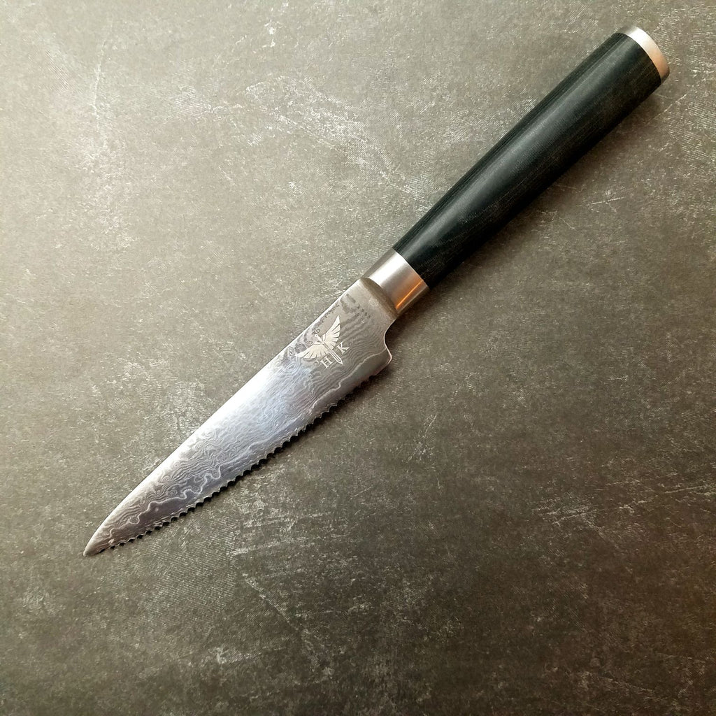 HTC-5 Stainless Damascus 8" Chef Steak Knife, 3.5" Blade 4.5" Handle - HomeTown Knives