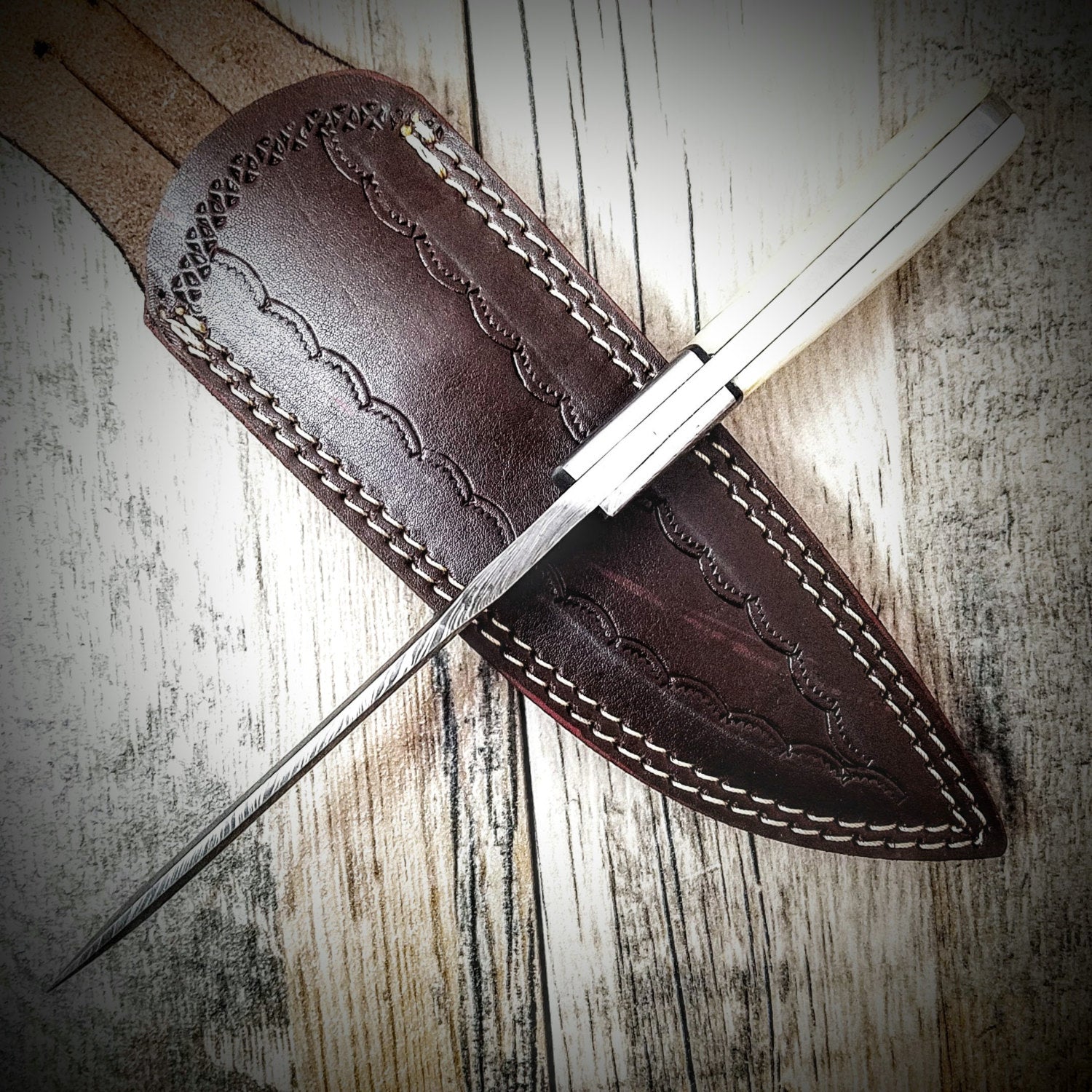 HTN-6G Grooved Hunting Damascus Knife // Handmade / Custom / Forged  / Curved Micarta Handle/ Survival Tool / Bushcraft / Field / Skinner - HomeTown Knives