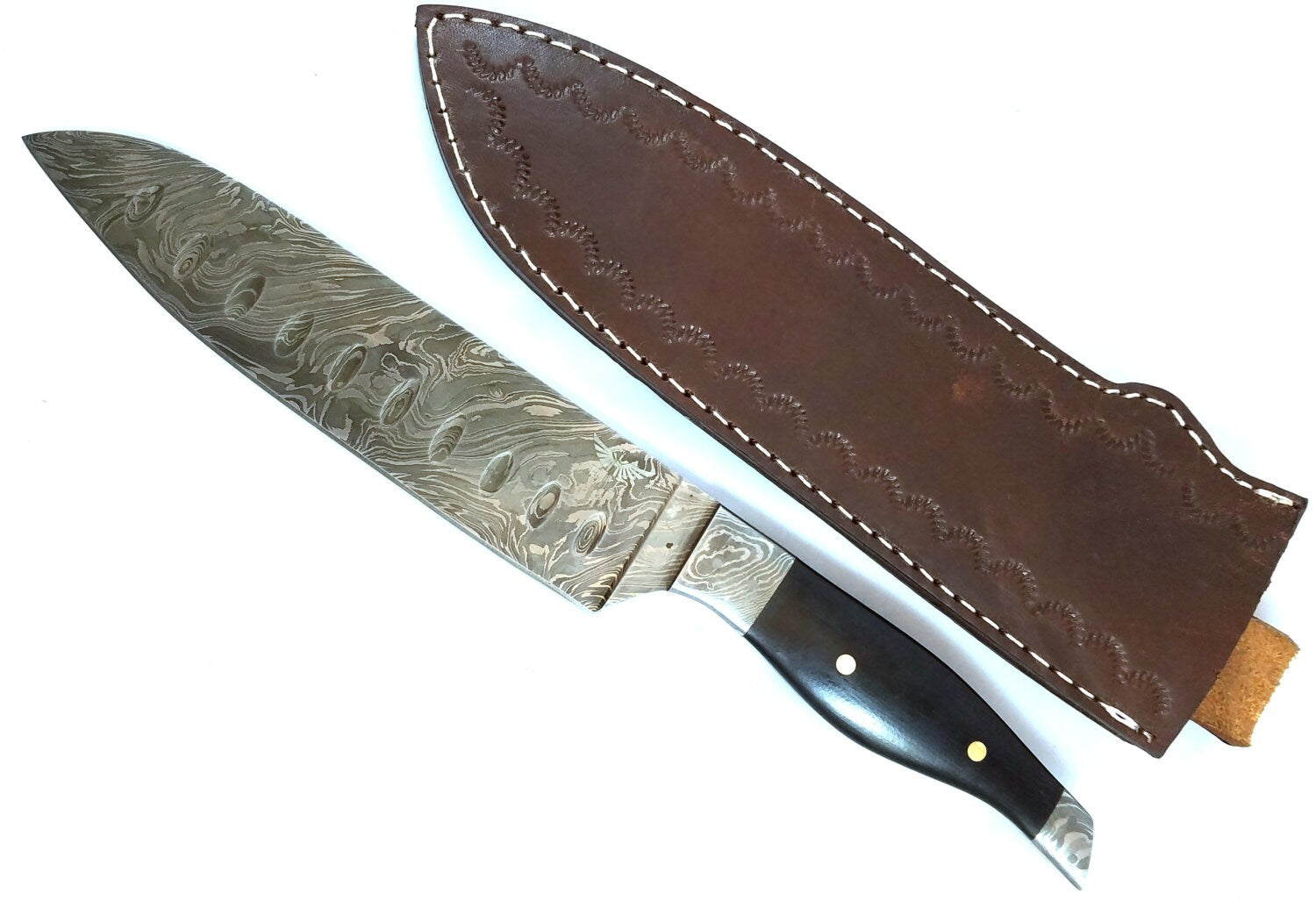 HTN-18  Damascus Santuko Chef Knife / handmade  Chef Knife / Micarta Handle / Santuko / Frictionless grinds / NonStick / Kitchen / Cook - HomeTown Knives