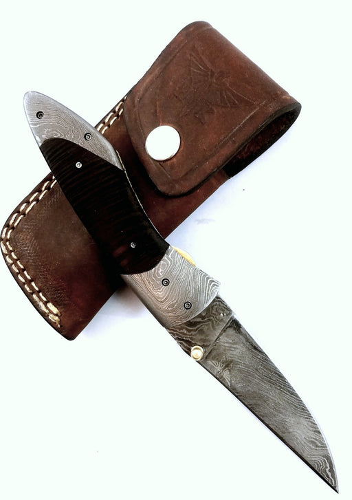HT-300 Bijou Damascus Folder / Pocket / Handmade / Jewelers Knife / Forged / Ram Horn / Hand Filed Spine / ART / Perfection / Smooth / Thin - HomeTown Knives