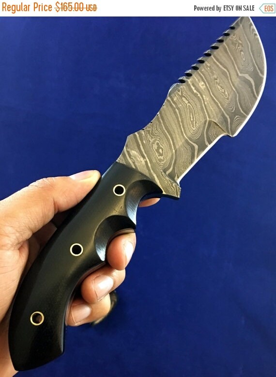 HT 14 Damascus knife / Tracker / Hand Made / Custom / Forged Damascus / High Polished / Micarta handle/ Survival Tool / Bushcraft / Field - HomeTown Knives