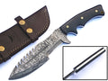 HTS-57  Damascus Knife custom handmade Tracker / Black Micarta handle / Drop Point / - HomeTown Knives