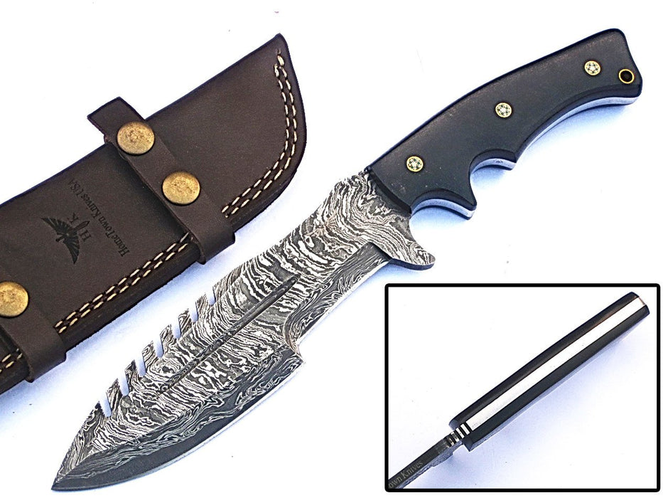 HTS-57  Damascus Knife custom handmade Tracker / Black Micarta handle / Drop Point / - HomeTown Knives