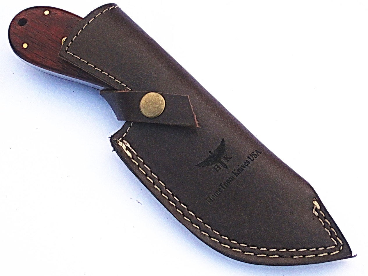 HTS-52 custom handmade Damascus Skinner Knife / Rose Wood Handle /Twist Pattern / Camping / Hunting / Field / Skinning Knife / Hand Made - HomeTown Knives