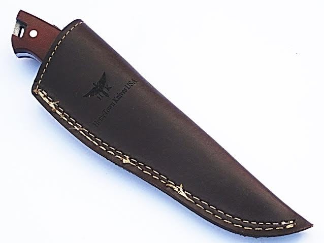 HTS-54 Minimalist Damascus Knife/ Skinner / Hunting / Camping / Full Hollow Ground / Custom / Brown Micarta Handle / Fire Pattern - HomeTown Knives