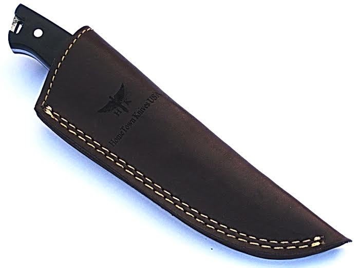 HTS-53 Minimalist Damascus Knife/ Skinner / Hunting / Camping / Full Hollow Ground / Custom / Black Micarta Handle / Fire Pattern - HomeTown Knives