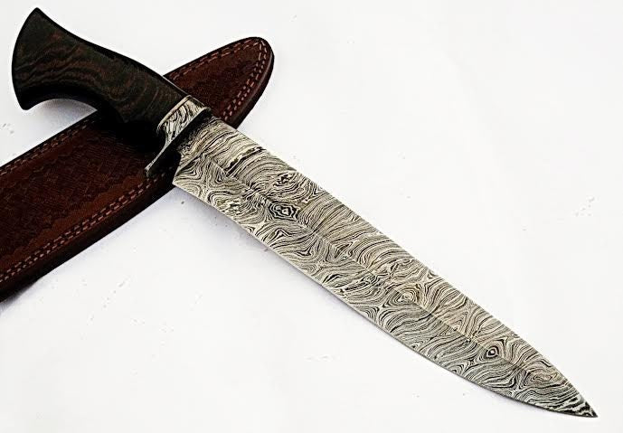 HTS-507  Damascus Knife custom handmade Bowie / WENGE Hardwood Handle / Damascus Fittings - HomeTown Knives