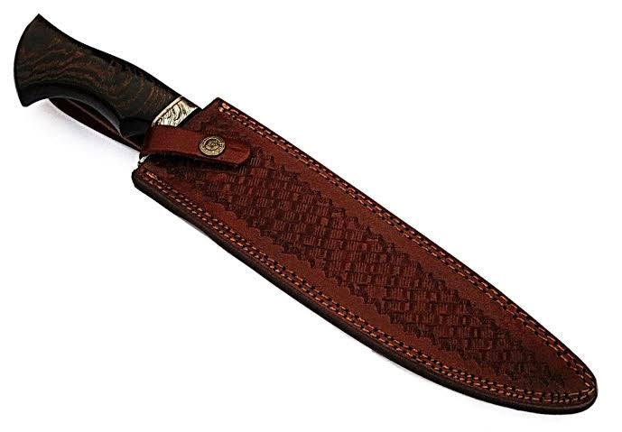 HTS-507  Damascus Knife custom handmade Bowie / WENGE Hardwood Handle / Damascus Fittings - HomeTown Knives