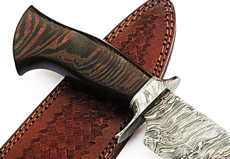 HTS-508  Damascus Knife custom handmade Bowie / WENGE Hardwood Handle / Damascus Fittings - HomeTown Knives