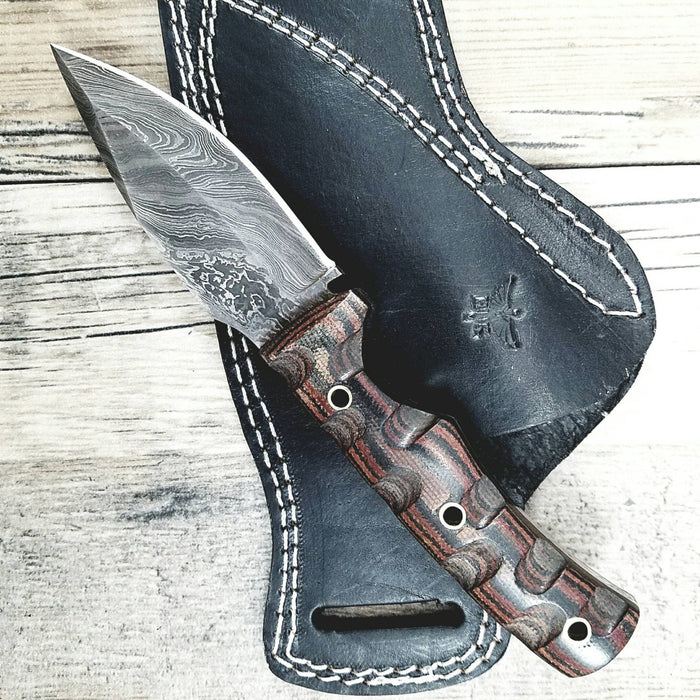 HTN-13 Damascus Knife custom handmade Fire Skinner  / Micarta / Blade / Great quality horizontal Sheath - HomeTown Knives
