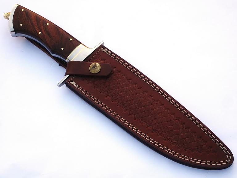 HTS-66 Damascus Handmade Bowie / Dark Brown Handle / Steel Fittings / Well Balanced / Hunter / Camping / Field Use / Bushcraft - HomeTown Knives