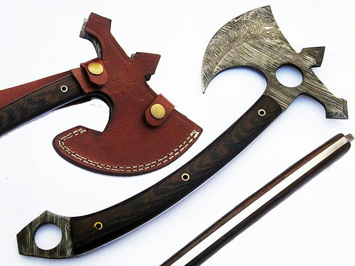 HTS-75 Damascus Handmade Tomahawk - Throwing Axe / Camping / Hunting / Chisel End / Skinner Sweep with Finger hole - HomeTown Knives