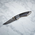 HT-300 Bijou Damascus Folder / Pocket / Handmade / Jewelers Knife / Forged / Ram Horn / Hand Filed Spine / ART / Perfection / Smooth / Thin - HomeTown Knives