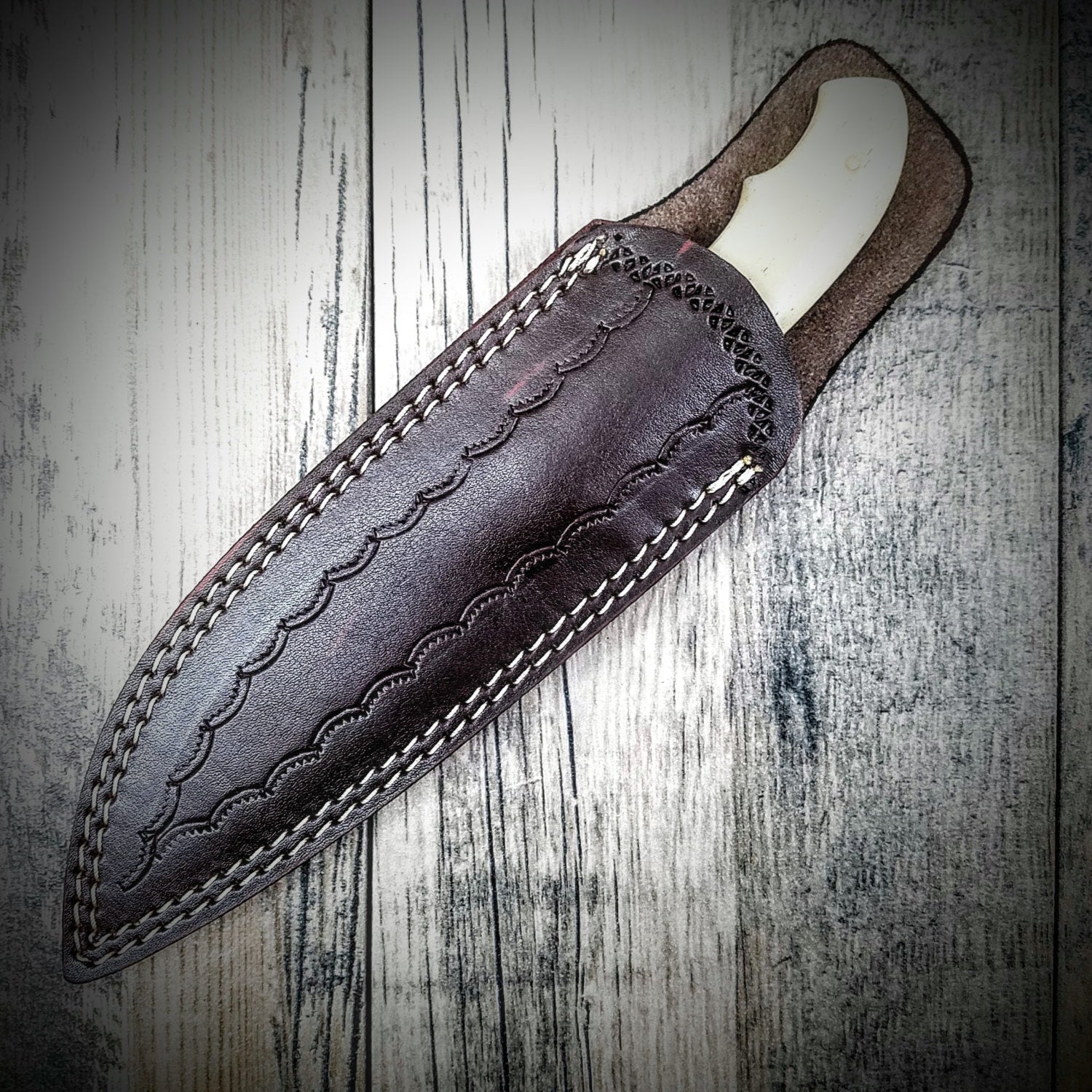 HTN-6G Grooved Hunting Damascus Knife // Handmade / Custom / Forged  / Curved Micarta Handle/ Survival Tool / Bushcraft / Field / Skinner - HomeTown Knives