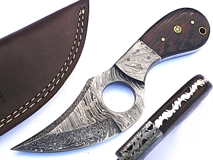 HTS - 11 custom handmade Damascus Skinner Knife / WENGE wood handle / Great quality - HomeTown Knives