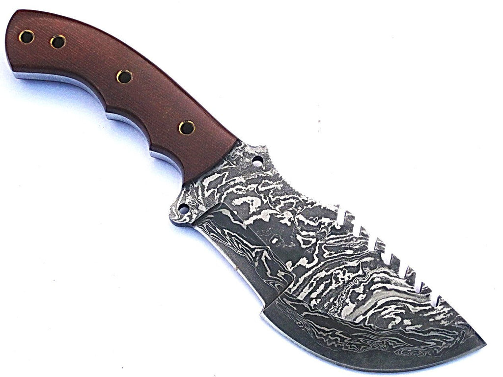 HTS-50 Damascus knife / Tracker / Hand Made / Custom / Forged Damascus / Brown Micarta handle/ Survival Tool / Bushcraft / Fiel - HomeTown Knives