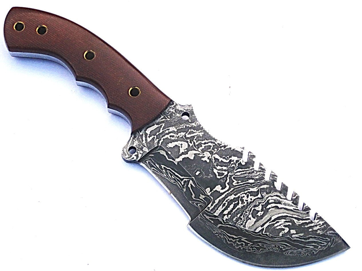 HTS-50 Damascus knife / Tracker / Hand Made / Custom / Forged Damascus / Brown Micarta handle/ Survival Tool / Bushcraft / Fiel - HomeTown Knives