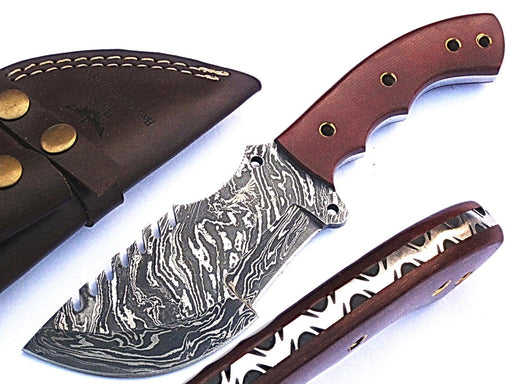 HTS-50 Damascus knife / Tracker / Hand Made / Custom / Forged Damascus / Brown Micarta handle/ Survival Tool / Bushcraft / Fiel - HomeTown Knives
