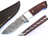 HTS-54 Minimalist Damascus Knife/ Skinner / Hunting / Camping / Full Hollow Ground / Custom / Brown Micarta Handle / Fire Pattern - HomeTown Knives