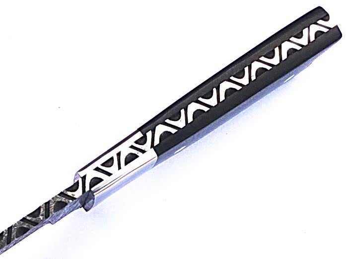 HTS-53 Minimalist Damascus Knife/ Skinner / Hunting / Camping / Full Hollow Ground / Custom / Black Micarta Handle / Fire Pattern - HomeTown Knives