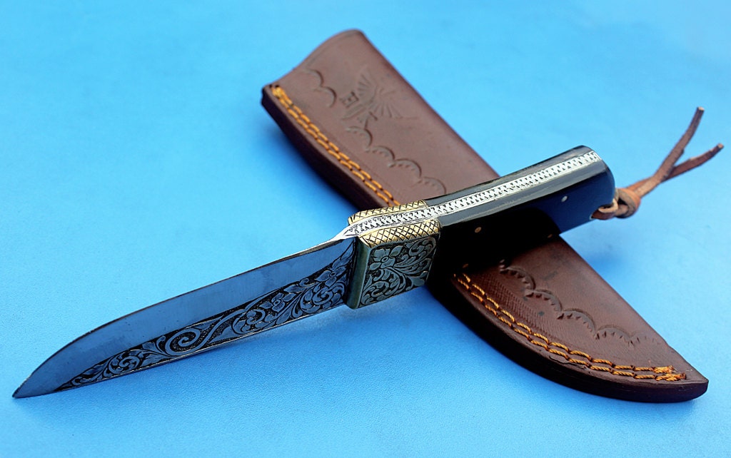 HTK - 280   Knife/ Skinner / Hunting / Camping / Hand Made / Custom /Buffalo Horn  Handle / 1095 Steel - HomeTown Knives