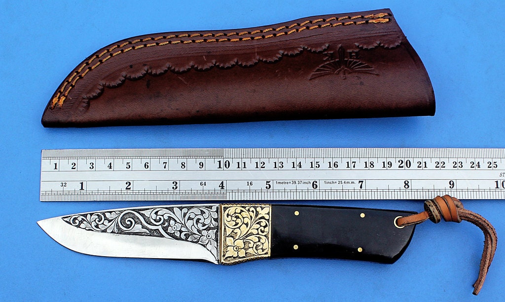 HTK - 280   Knife/ Skinner / Hunting / Camping / Hand Made / Custom /Buffalo Horn  Handle / 1095 Steel - HomeTown Knives
