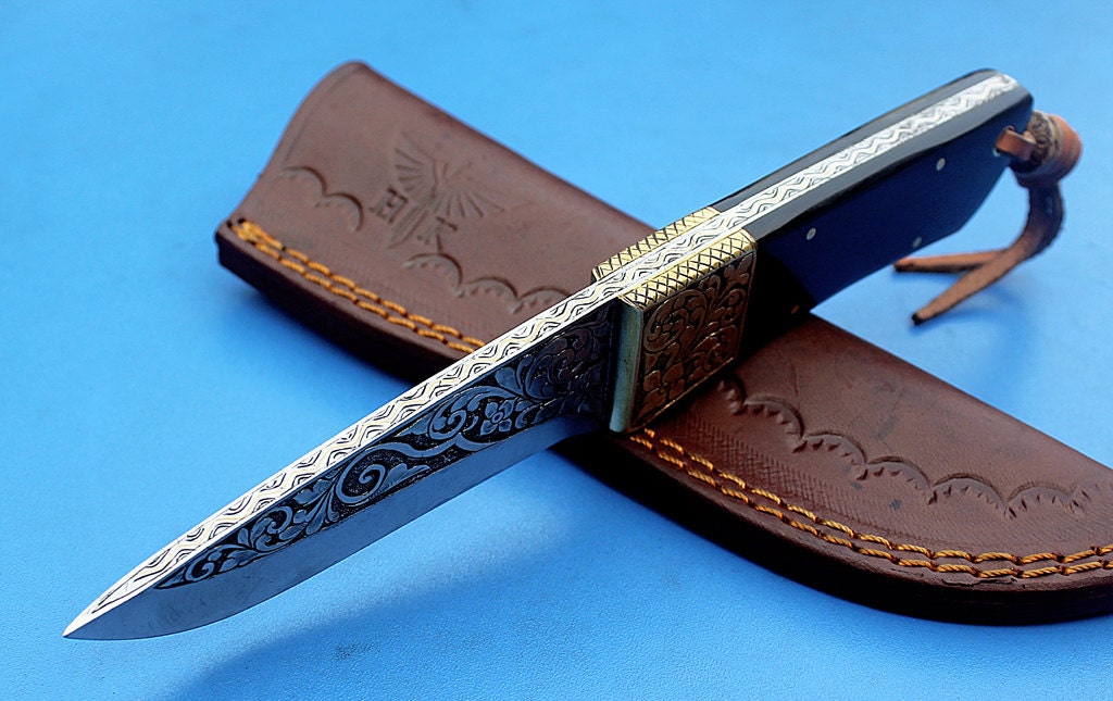 HTK - 280   Knife/ Skinner / Hunting / Camping / Hand Made / Custom /Buffalo Horn  Handle / 1095 Steel - HomeTown Knives