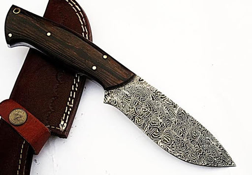 HTS-503  Mosiac Damascus // Custom handmade Skinner Knife / Hardwood Wenge  / Mosiac Pattern // Camping / Hunting / Hollow Grind - HomeTown Knives