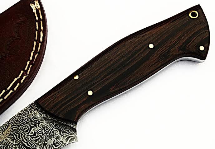 HTS-503  Mosiac Damascus // Custom handmade Skinner Knife / Hardwood Wenge  / Mosiac Pattern // Camping / Hunting / Hollow Grind - HomeTown Knives