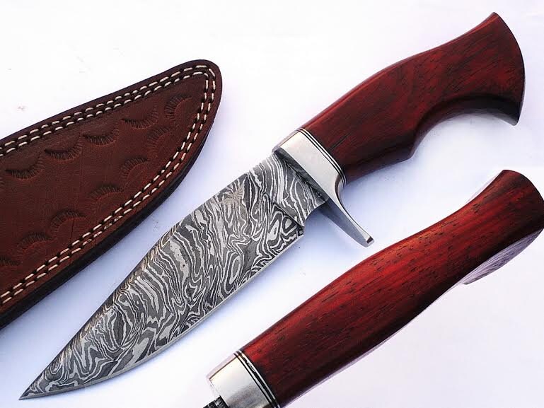 HTS-64 Damascus Knife Custom Handmade  Bowie / PADUK Wood Handle / Steel Fittings / Well Balanced / Hunter / Camping / Field Use / Bushcraft