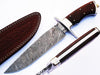 HTS-66 Damascus Handmade Bowie / Dark Brown Handle / Steel Fittings / Well Balanced / Hunter / Camping / Field Use / Bushcraft - HomeTown Knives