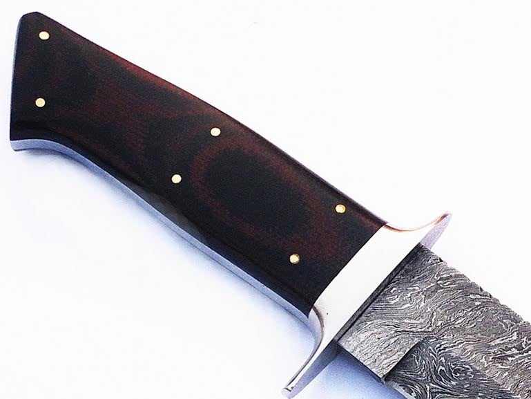 HTS-69 Damascus Handmade Knife / Dark Brown Handle / Steel Fittings / Well Balanced / Hunter / Camping / Field Use / Skinner