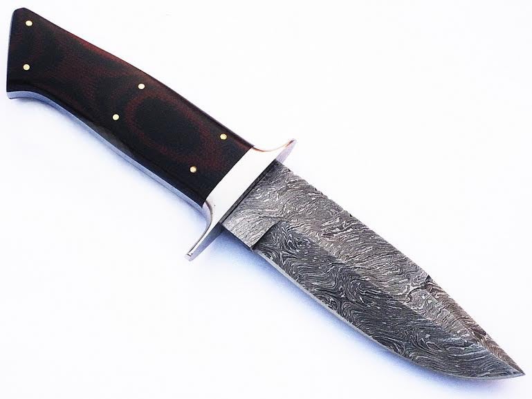 HTS-69 Damascus Handmade Knife / Dark Brown Handle / Steel Fittings / Well Balanced / Hunter / Camping / Field Use / Skinner