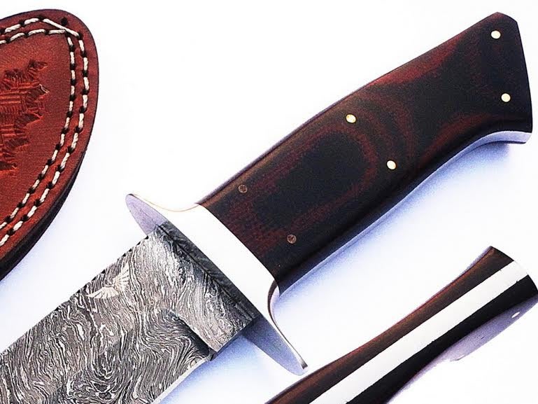 HTS-69 Damascus Handmade Knife / Dark Brown Handle / Steel Fittings / Well Balanced / Hunter / Camping / Field Use / Skinner