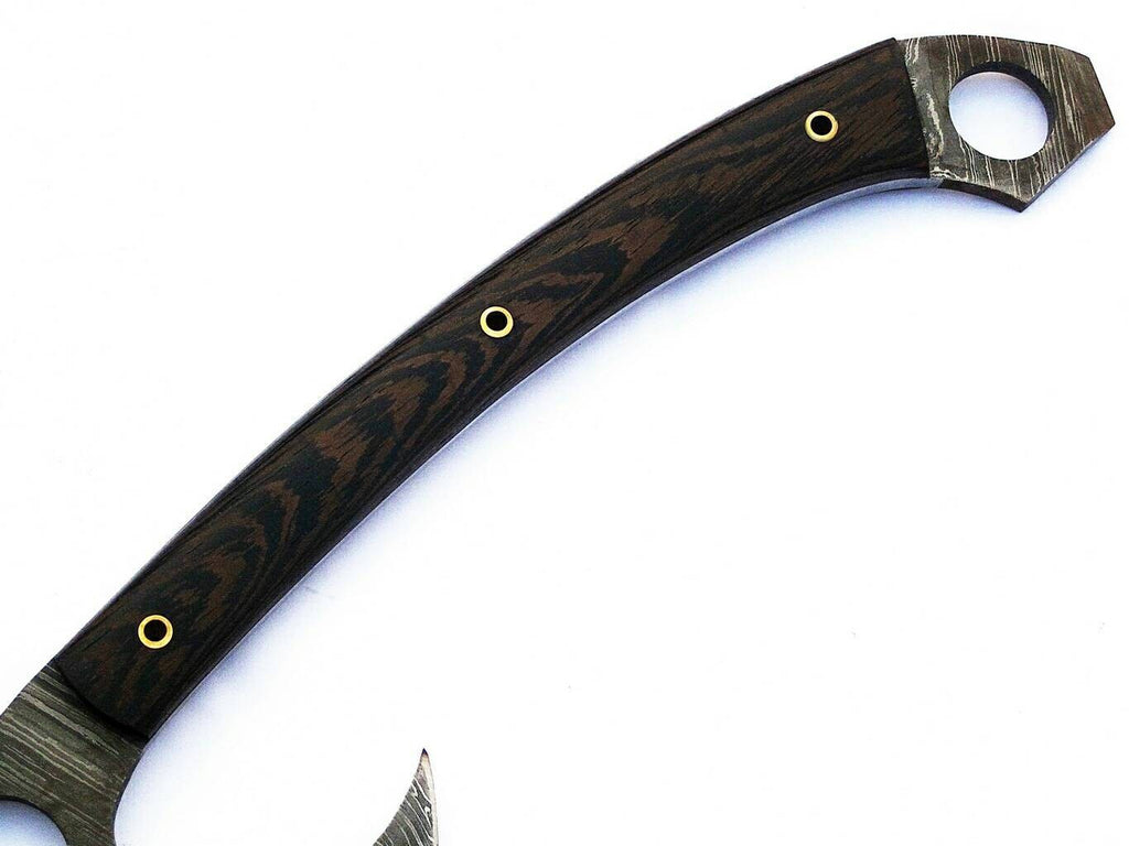 HTS-75 Damascus Handmade Tomahawk - Throwing Axe / Camping / Hunting / Chisel End / Skinner Sweep with Finger hole - HomeTown Knives