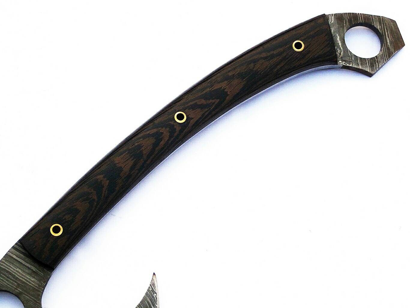 HTS-75 Damascus Handmade Tomahawk - Throwing Axe / Camping / Hunting / Chisel End / Skinner Sweep with Finger hole - HomeTown Knives