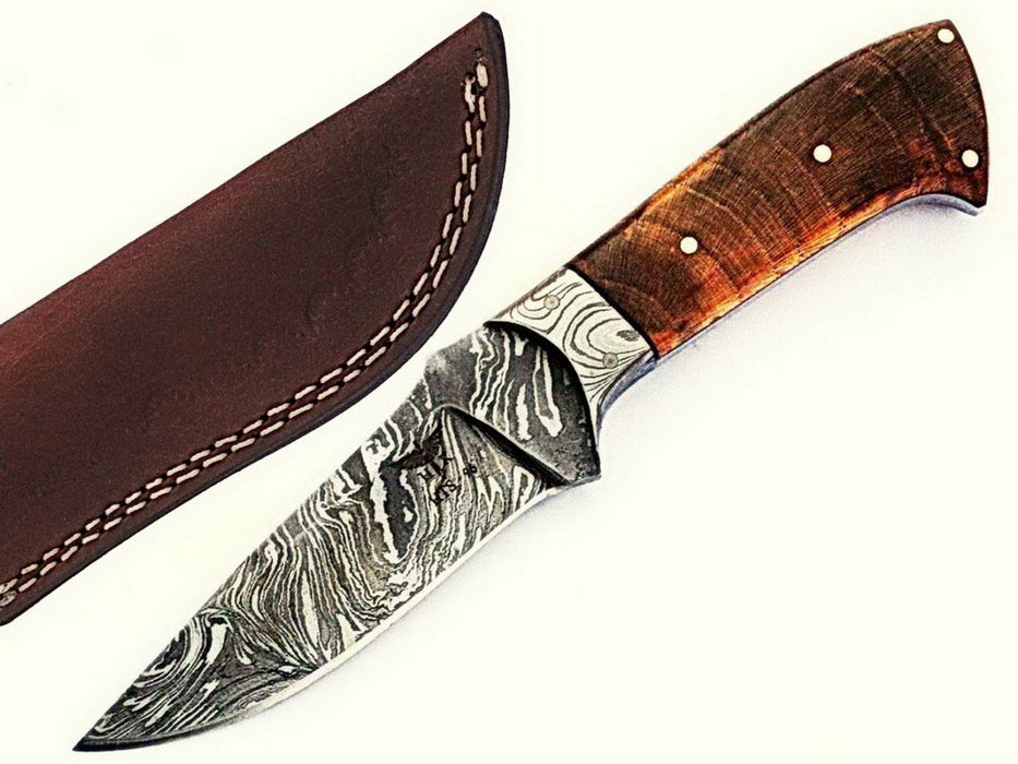 HTS-96 Damascus Utility Knife/ Skinner / Hunting / Camping / Hand Made / Custom / EXOTIC HIMALAYAN Wood Handle / - HomeTown Knives