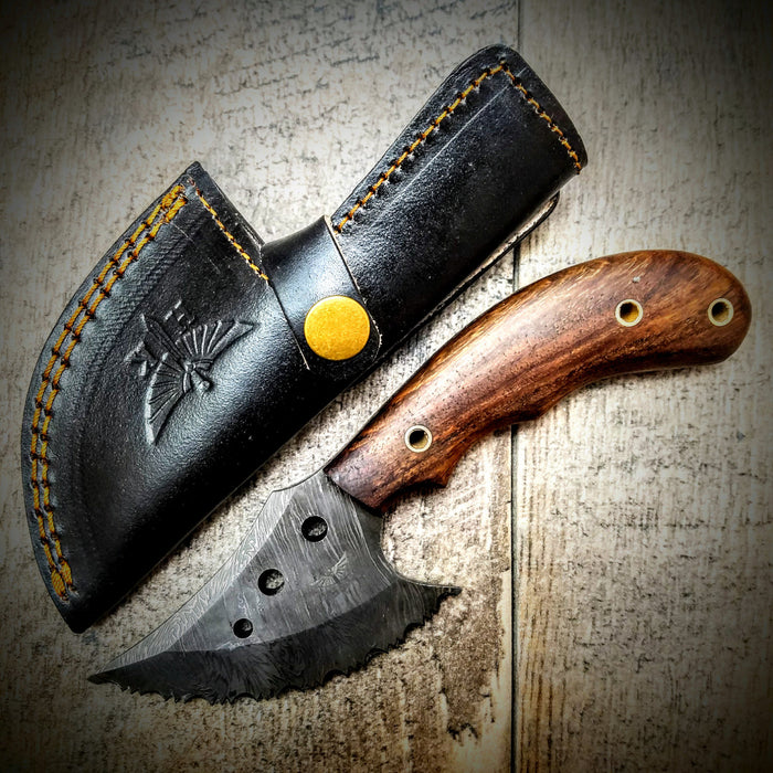HT-101 Custom handmade Damascus Skinner Knife/ SERRATED Edge / Rose wood handle / High Quality / Attention to Detail - HomeTown Knives